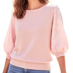 R&K Originals Sweater Top 12 Knit w/ Satin Sleeves Pink